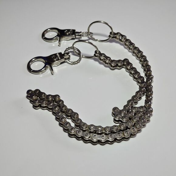 26" Bike Chain Clip Keychain Metal Bicycle Chain Links Silvertone Bikers Keyring - Picture 9 of 11
